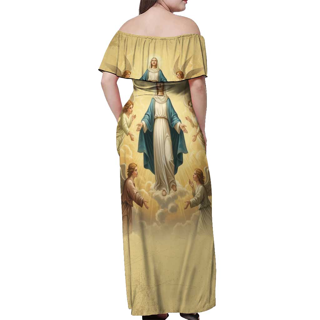 Blessed Virgin Mary Off Shoulder Maxi Dress Falling Asleep of the Mother of God - Wonder Print Shop