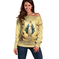 Blessed Virgin Mary Off Shoulder Sweater Falling Asleep of the Mother of God - Wonder Print Shop