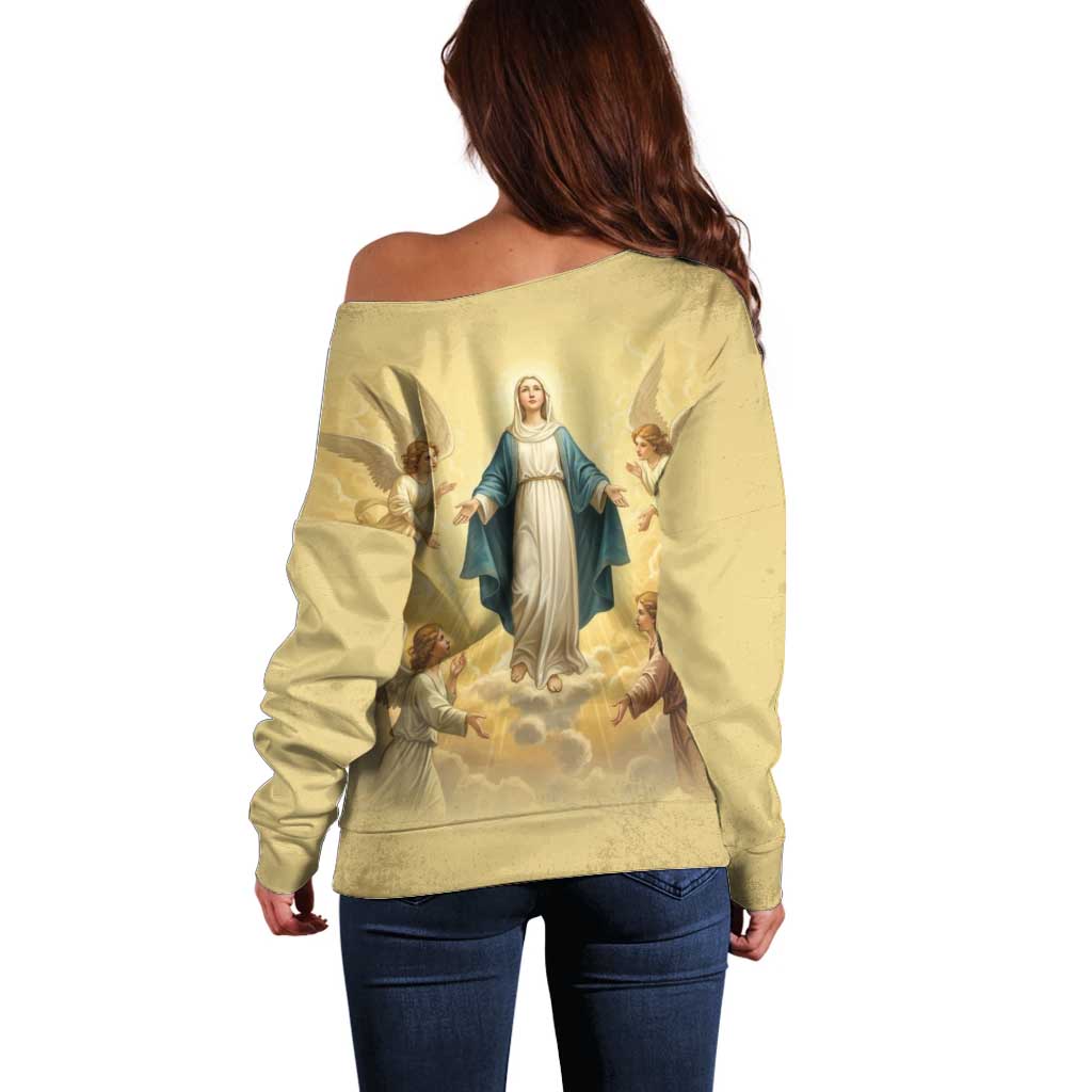 Blessed Virgin Mary Off Shoulder Sweater Falling Asleep of the Mother of God - Wonder Print Shop