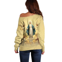 Blessed Virgin Mary Off Shoulder Sweater Falling Asleep of the Mother of God - Wonder Print Shop