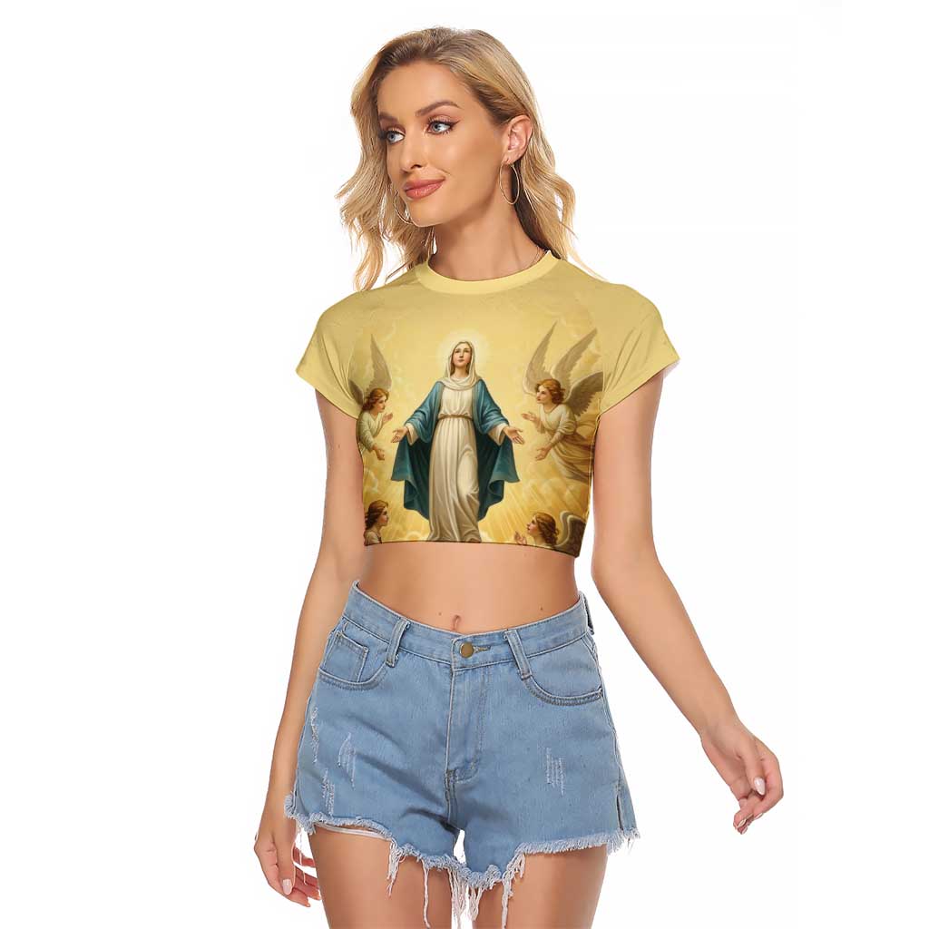 Blessed Virgin Mary Raglan Cropped T Shirt Falling Asleep of the Mother of God - Wonder Print Shop