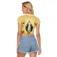 Blessed Virgin Mary Raglan Cropped T Shirt Falling Asleep of the Mother of God - Wonder Print Shop