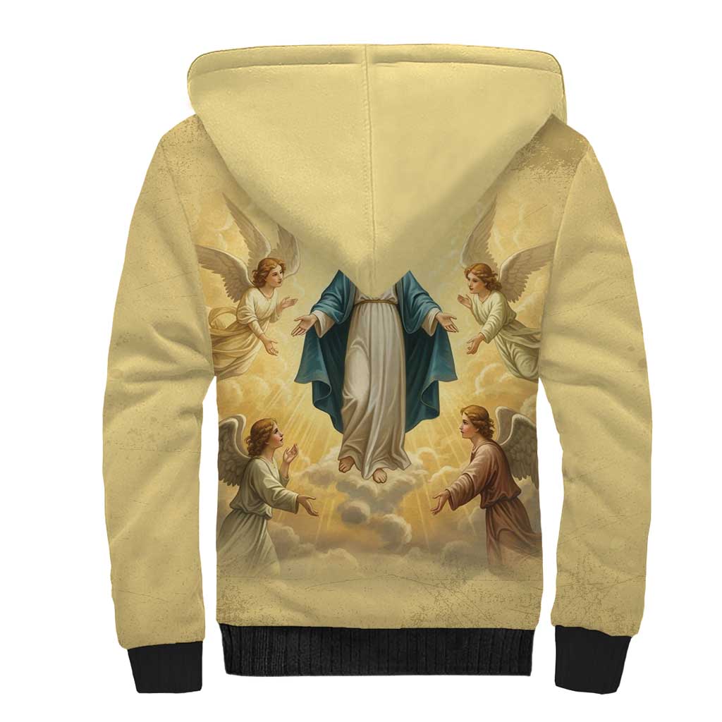 Blessed Virgin Mary Sherpa Hoodie Falling Asleep of the Mother of God - Wonder Print Shop