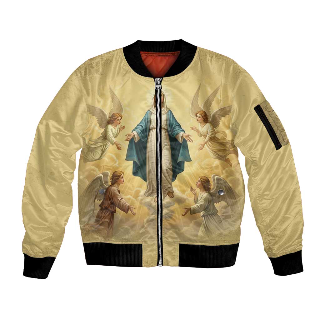 Blessed Virgin Mary Sleeve Zip Bomber Jacket Falling Asleep of the Mother of God - Wonder Print Shop