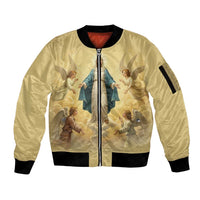 Blessed Virgin Mary Sleeve Zip Bomber Jacket Falling Asleep of the Mother of God - Wonder Print Shop