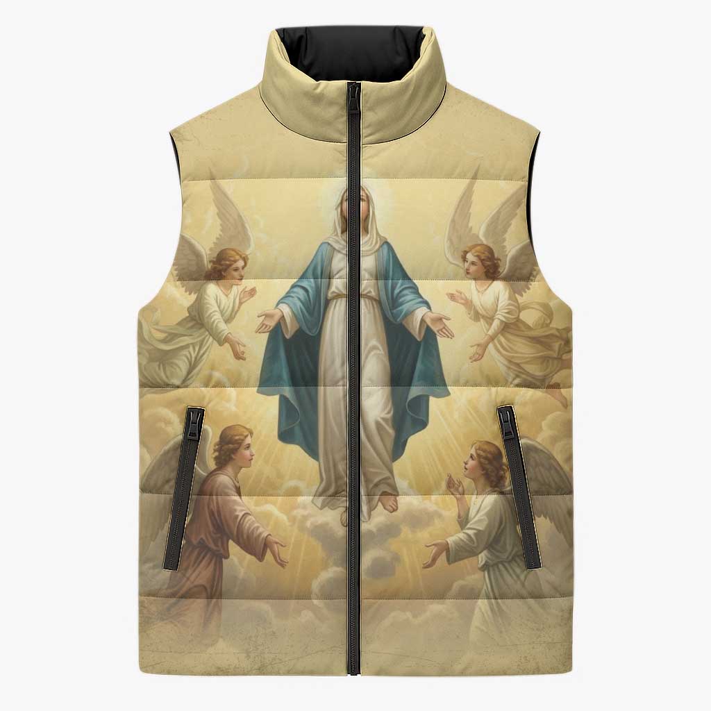 Blessed Virgin Mary Sleeveless Puffer Jacket Falling Asleep of the Mother of God - Wonder Print Shop