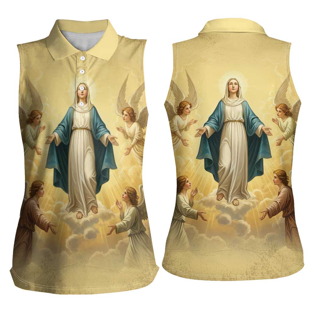 Blessed Virgin Mary Women Sleeveless Polo Shirt Falling Asleep of the Mother of God - Wonder Print Shop