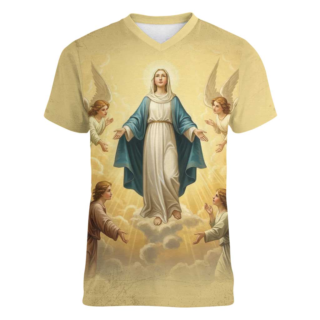 Blessed Virgin Mary Women V-Neck T-Shirt Falling Asleep of the Mother of God - Wonder Print Shop