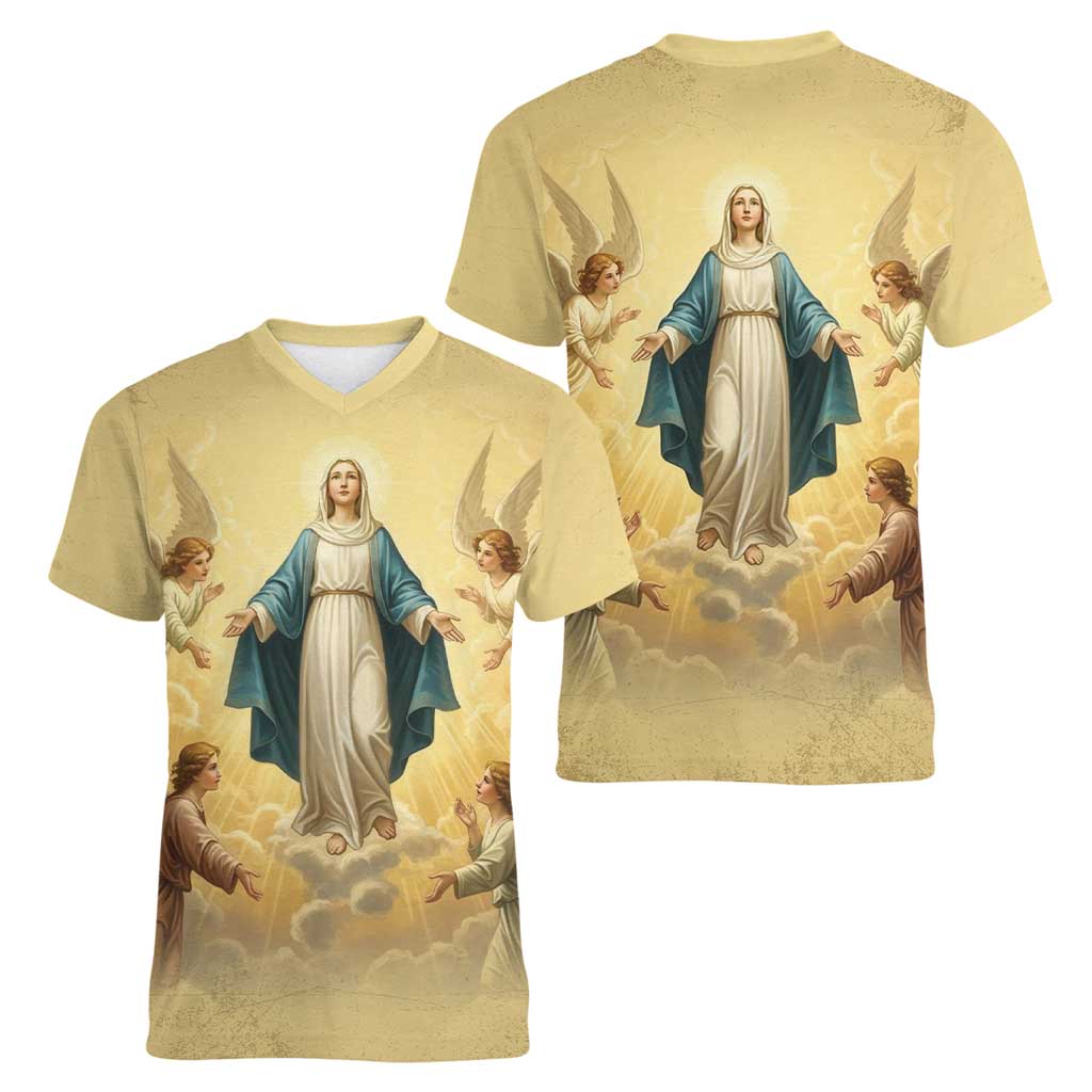 Blessed Virgin Mary Women V-Neck T-Shirt Falling Asleep of the Mother of God - Wonder Print Shop