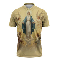 Blessed Virgin Mary Zipper Polo Shirt Falling Asleep of the Mother of God - Wonder Print Shop