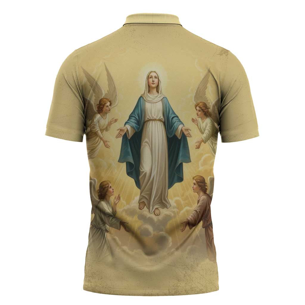 Blessed Virgin Mary Zipper Polo Shirt Falling Asleep of the Mother of God - Wonder Print Shop