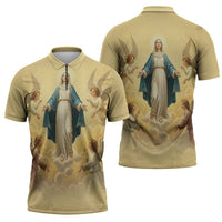 Blessed Virgin Mary Zipper Polo Shirt Falling Asleep of the Mother of God - Wonder Print Shop