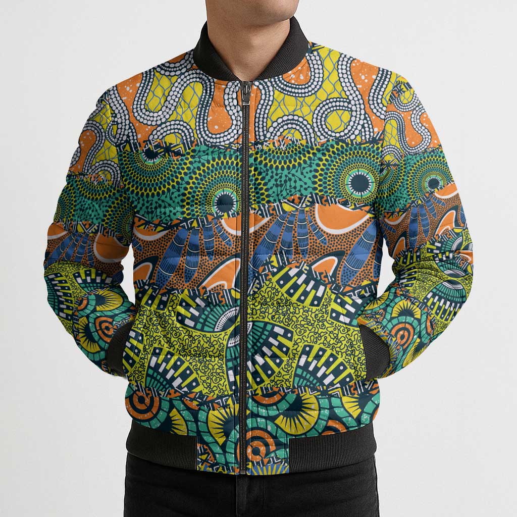 Africa Tribal Mixed Pattern Bomber Puffer Jacket - Wonder Print Shop
