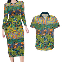 Africa Tribal Mixed Pattern Couples Matching Long Sleeve Bodycon Dress and Hawaiian Shirt - Wonder Print Shop