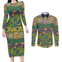 Africa Tribal Mixed Pattern Couples Matching Long Sleeve Bodycon Dress and Long Sleeve Button Shirt - Wonder Print Shop