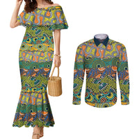 Africa Tribal Mixed Pattern Couples Matching Mermaid Dress and Long Sleeve Button Shirt - Wonder Print Shop