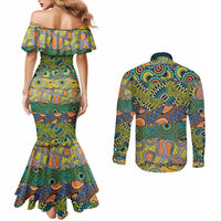 Africa Tribal Mixed Pattern Couples Matching Mermaid Dress and Long Sleeve Button Shirt - Wonder Print Shop