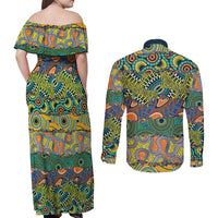 Africa Tribal Mixed Pattern Couples Matching Off Shoulder Maxi Dress and Long Sleeve Button Shirt - Wonder Print Shop