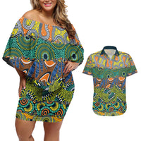 Africa Tribal Mixed Pattern Couples Matching Off Shoulder Short Dress and Hawaiian Shirt - Wonder Print Shop