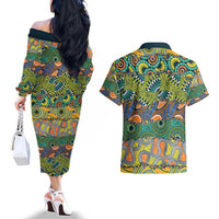 Africa Tribal Mixed Pattern Couples Matching Off The Shoulder Long Sleeve Dress and Hawaiian Shirt - Wonder Print Shop