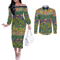 Africa Tribal Mixed Pattern Couples Matching Off The Shoulder Long Sleeve Dress and Long Sleeve Button Shirt - Wonder Print Shop