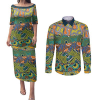 Africa Tribal Mixed Pattern Couples Matching Puletasi and Long Sleeve Button Shirt - Wonder Print Shop