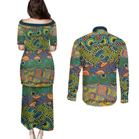 Africa Tribal Mixed Pattern Couples Matching Puletasi and Long Sleeve Button Shirt - Wonder Print Shop