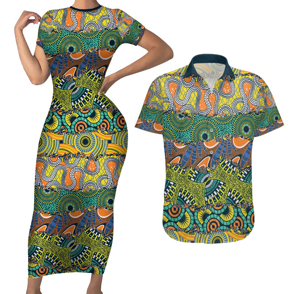 Africa Tribal Mixed Pattern Couples Matching Short Sleeve Bodycon Dress and Hawaiian Shirt - Wonder Print Shop