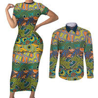 Africa Tribal Mixed Pattern Couples Matching Short Sleeve Bodycon Dress and Long Sleeve Button Shirt - Wonder Print Shop
