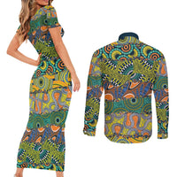 Africa Tribal Mixed Pattern Couples Matching Short Sleeve Bodycon Dress and Long Sleeve Button Shirt - Wonder Print Shop