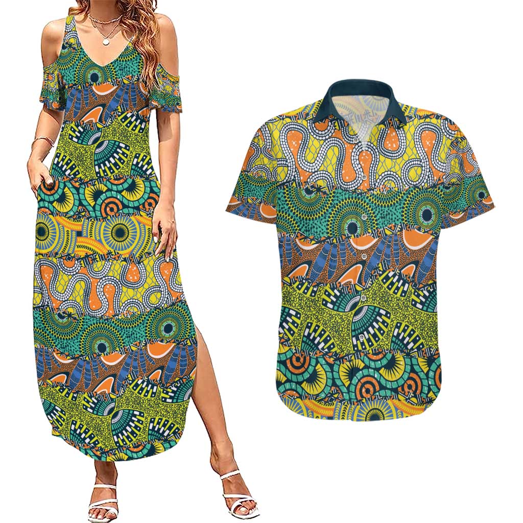 Africa Tribal Mixed Pattern Couples Matching Summer Maxi Dress and Hawaiian Shirt - Wonder Print Shop