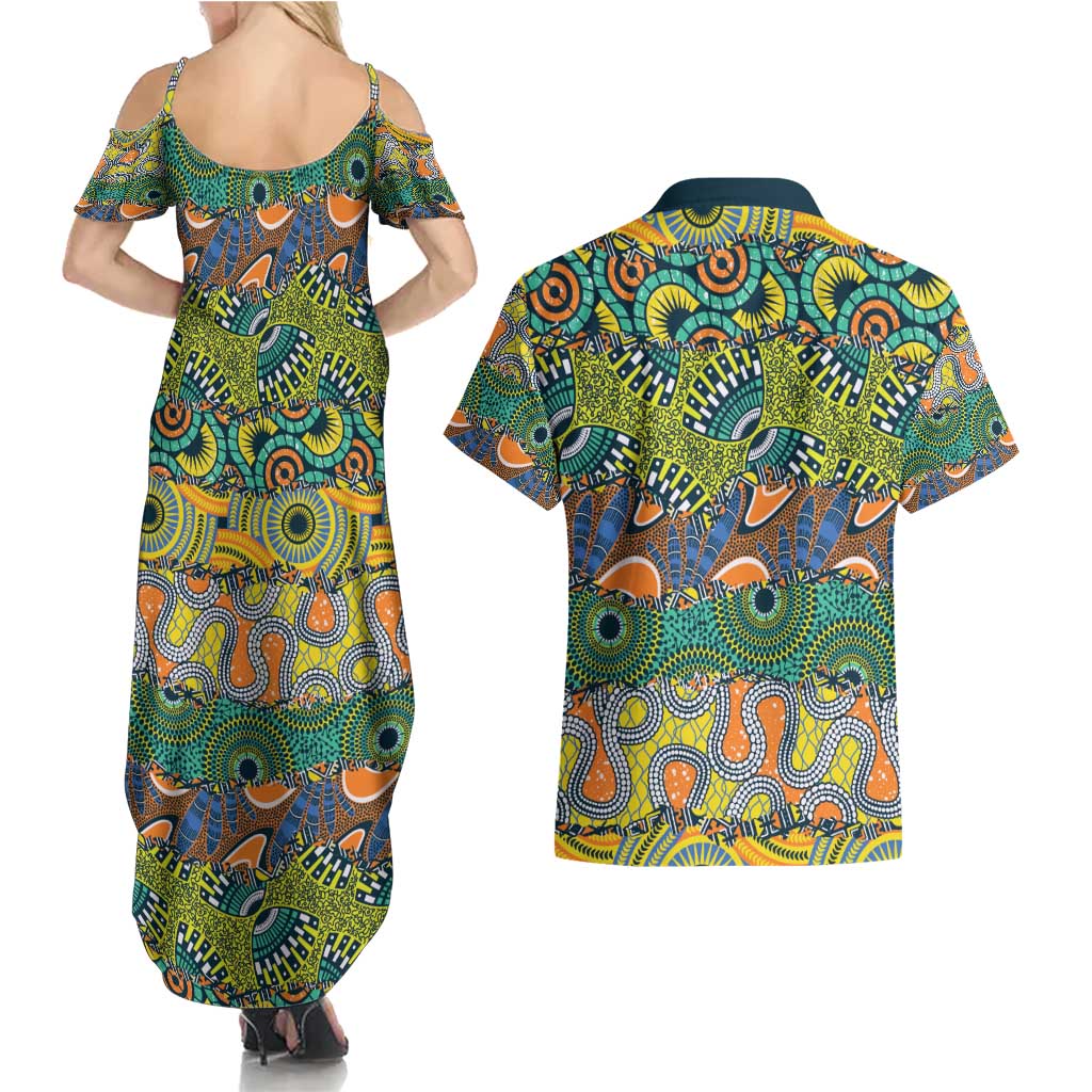 Africa Tribal Mixed Pattern Couples Matching Summer Maxi Dress and Hawaiian Shirt - Wonder Print Shop