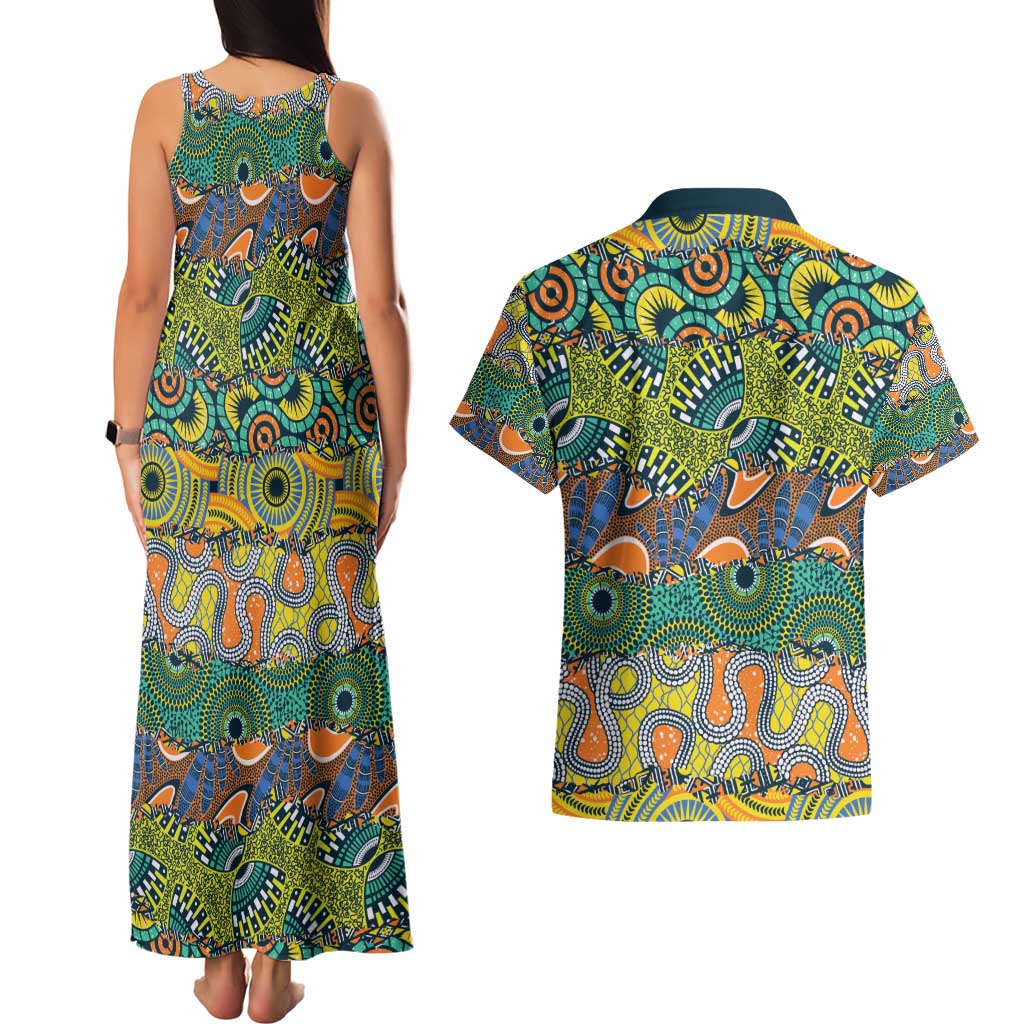 Africa Tribal Mixed Pattern Couples Matching Tank Maxi Dress and Hawaiian Shirt - Wonder Print Shop