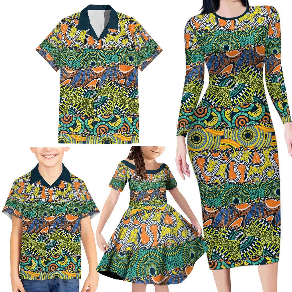 Africa Tribal Mixed Pattern Family Matching Long Sleeve Bodycon Dress and Hawaiian Shirt - Wonder Print Shop