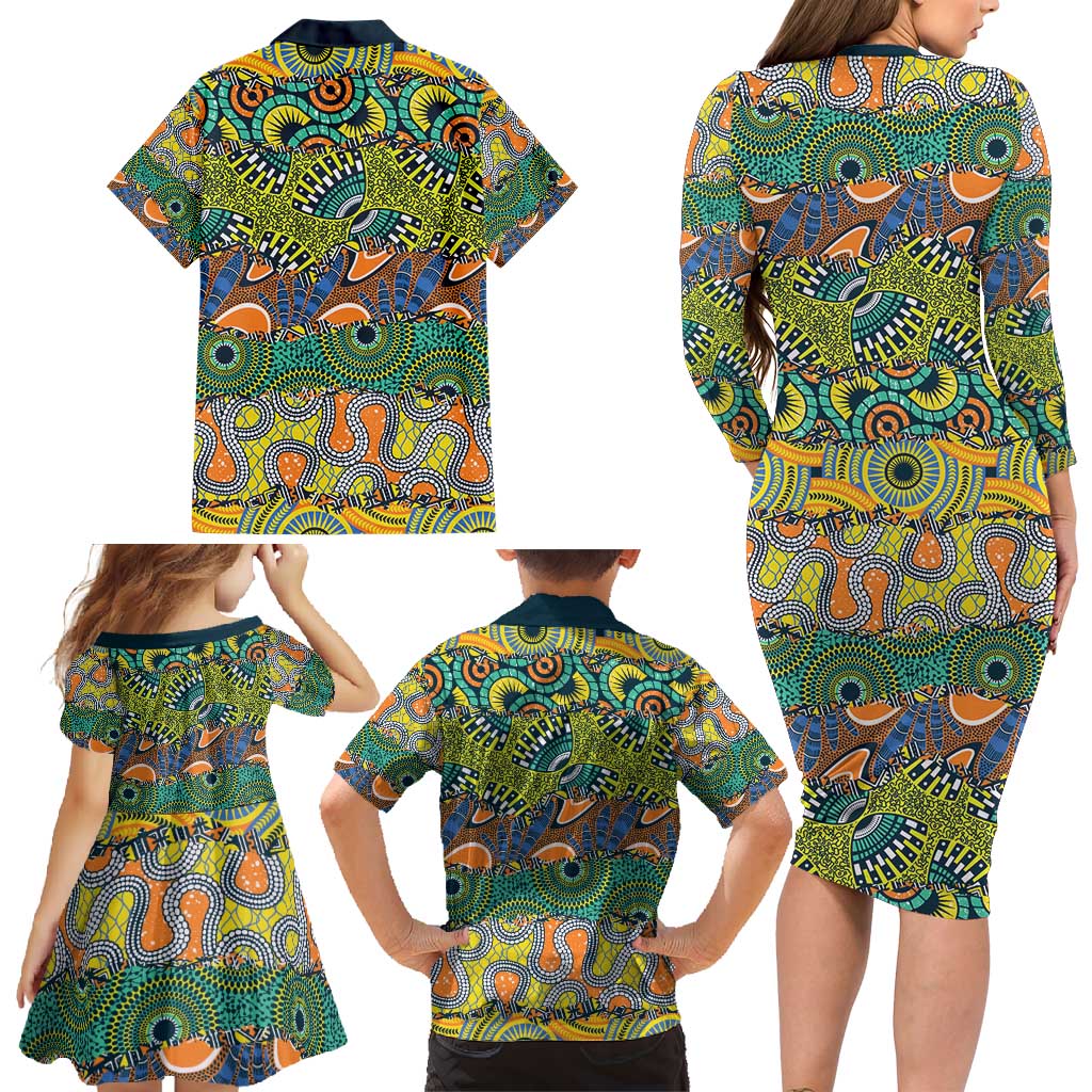 Africa Tribal Mixed Pattern Family Matching Long Sleeve Bodycon Dress and Hawaiian Shirt - Wonder Print Shop