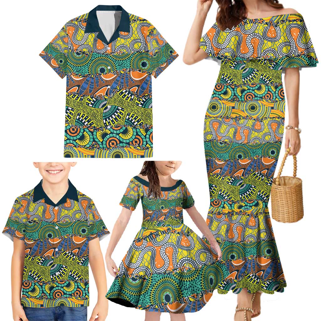 Africa Tribal Mixed Pattern Family Matching Mermaid Dress and Hawaiian Shirt - Wonder Print Shop