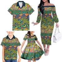 Africa Tribal Mixed Pattern Family Matching Off The Shoulder Long Sleeve Dress and Hawaiian Shirt - Wonder Print Shop