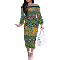 Africa Tribal Mixed Pattern Family Matching Off The Shoulder Long Sleeve Dress and Hawaiian Shirt - Wonder Print Shop