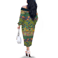Africa Tribal Mixed Pattern Family Matching Off The Shoulder Long Sleeve Dress and Hawaiian Shirt - Wonder Print Shop
