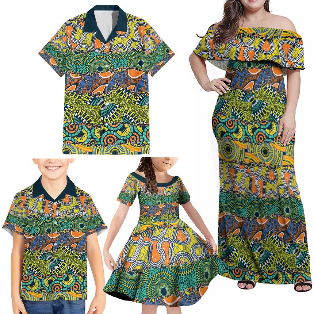 Africa Tribal Mixed Pattern Family Matching Off Shoulder Maxi Dress and Hawaiian Shirt - Wonder Print Shop