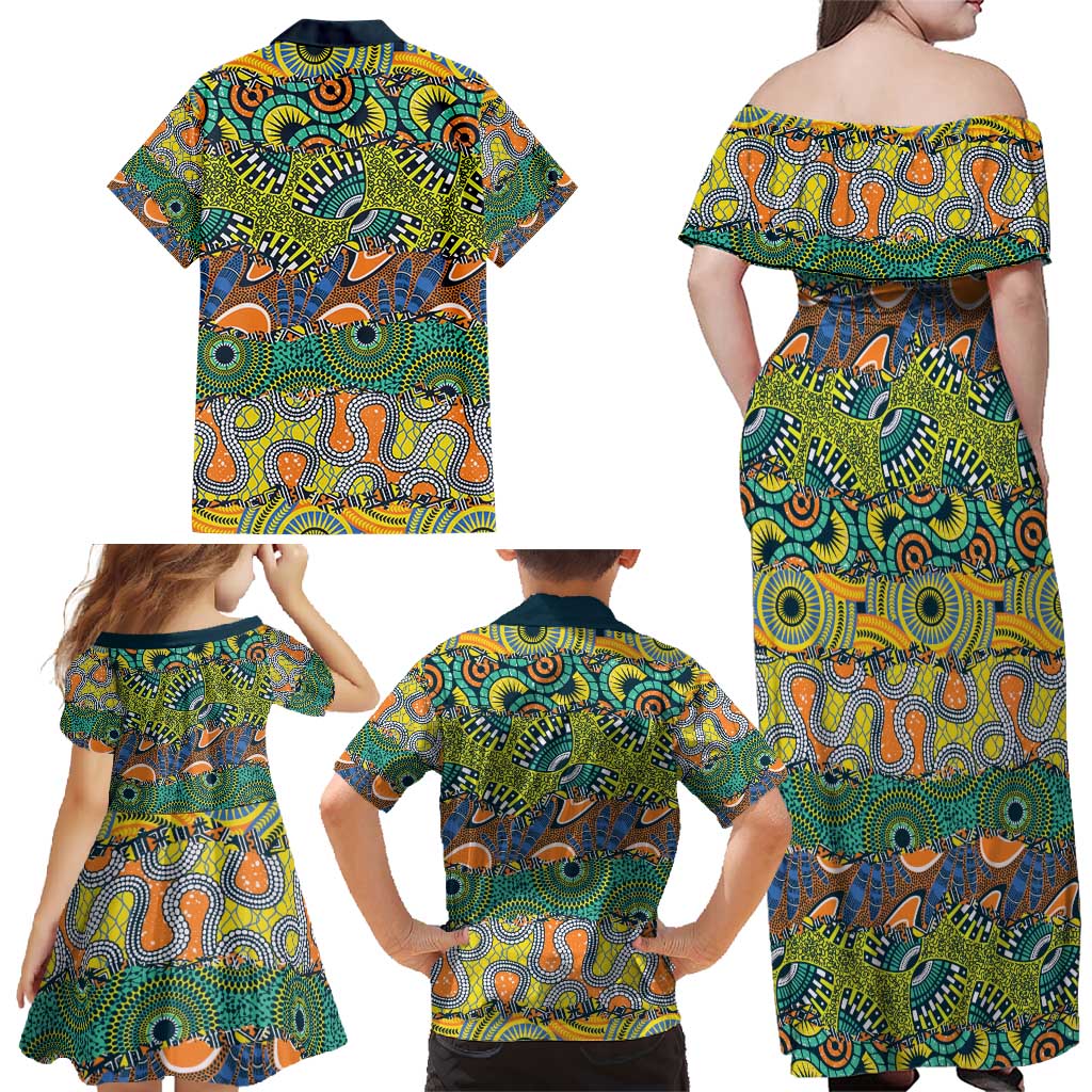 Africa Tribal Mixed Pattern Family Matching Off Shoulder Maxi Dress and Hawaiian Shirt - Wonder Print Shop