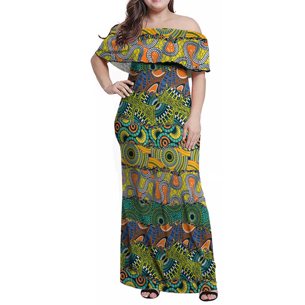 Africa Tribal Mixed Pattern Family Matching Off Shoulder Maxi Dress and Hawaiian Shirt - Wonder Print Shop