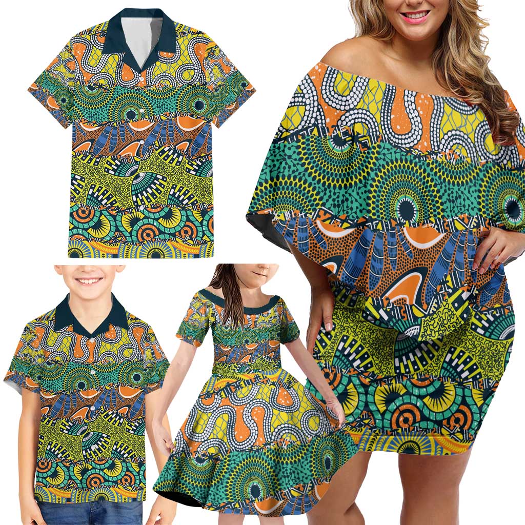 Africa Tribal Mixed Pattern Family Matching Off Shoulder Short Dress and Hawaiian Shirt - Wonder Print Shop