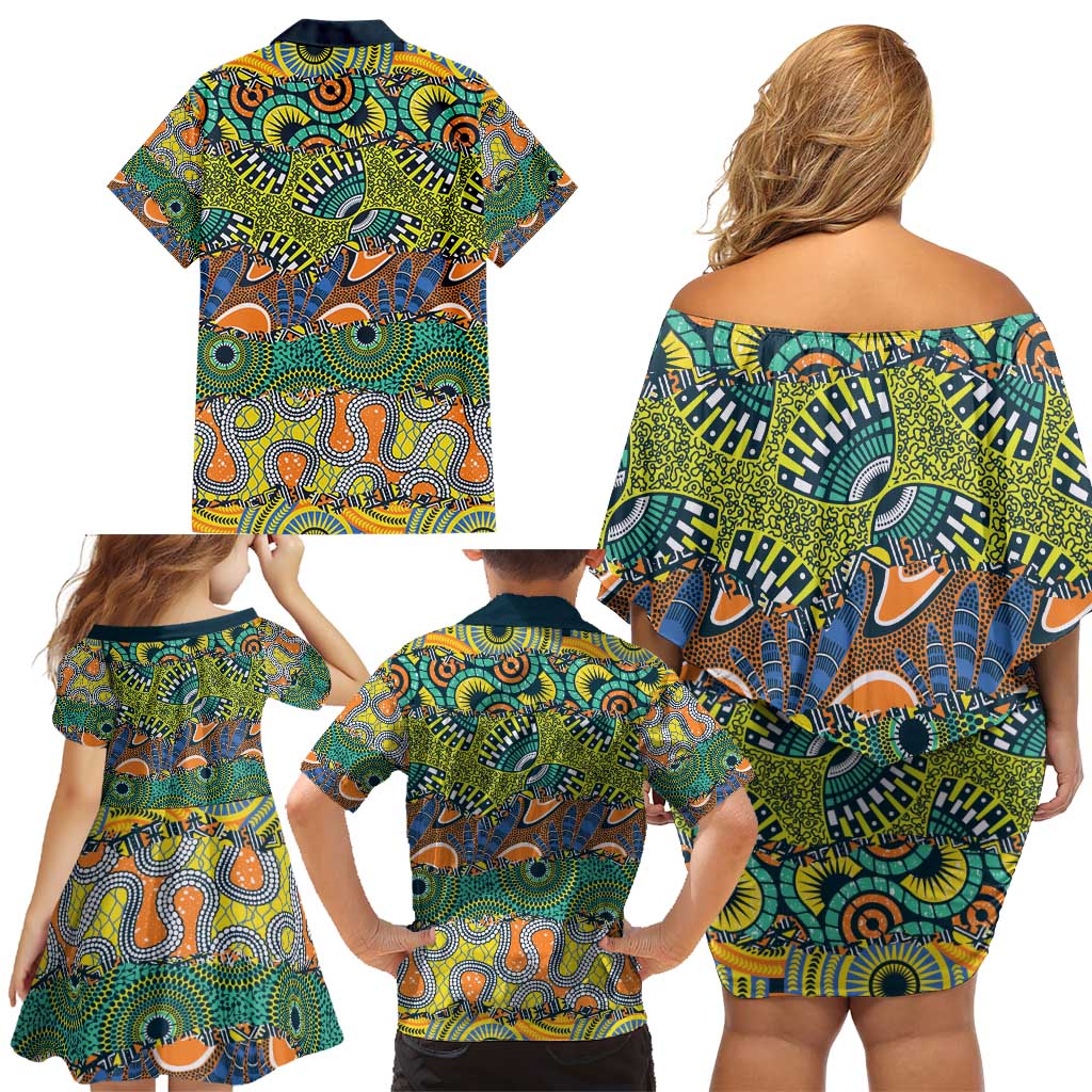 Africa Tribal Mixed Pattern Family Matching Off Shoulder Short Dress and Hawaiian Shirt - Wonder Print Shop