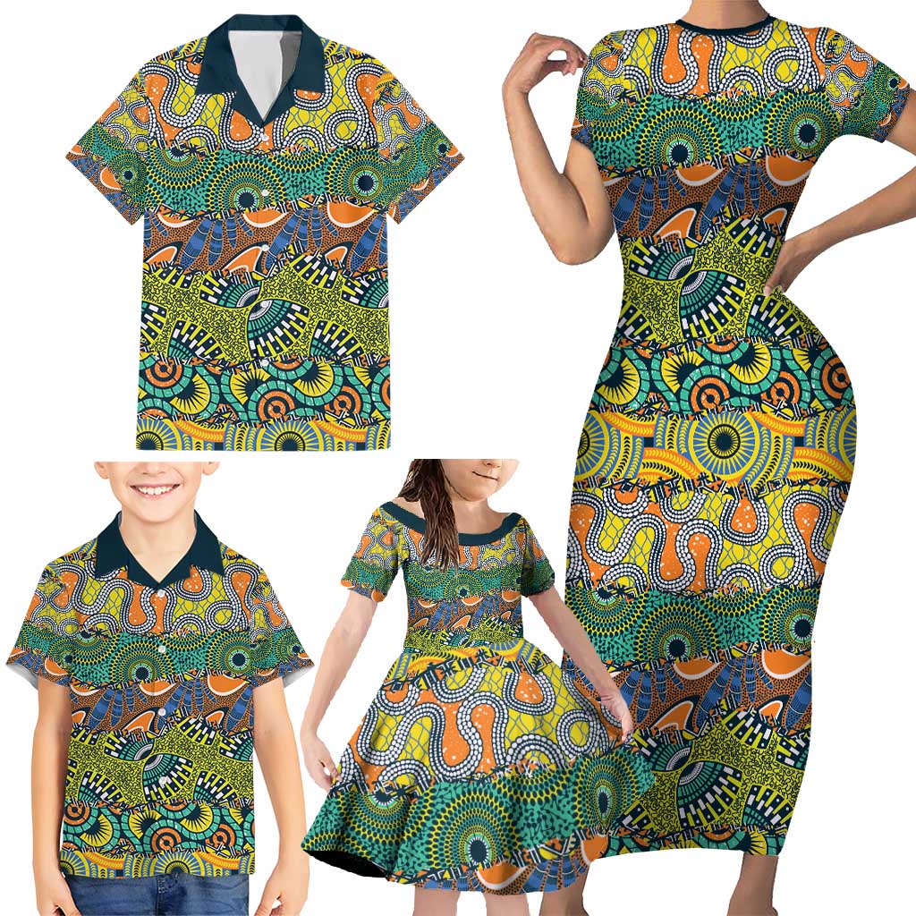 Africa Tribal Mixed Pattern Family Matching Short Sleeve Bodycon Dress and Hawaiian Shirt - Wonder Print Shop