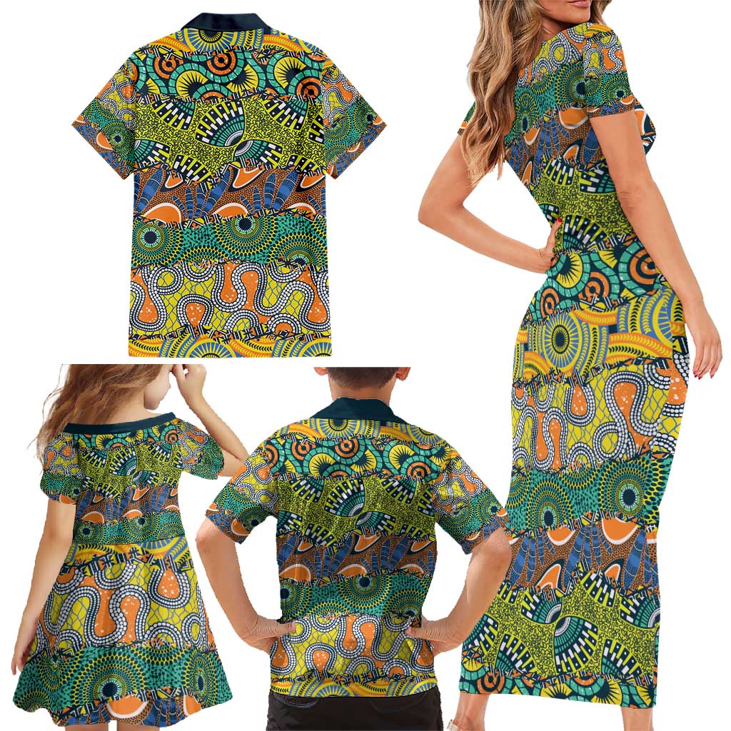 Africa Tribal Mixed Pattern Family Matching Short Sleeve Bodycon Dress and Hawaiian Shirt - Wonder Print Shop