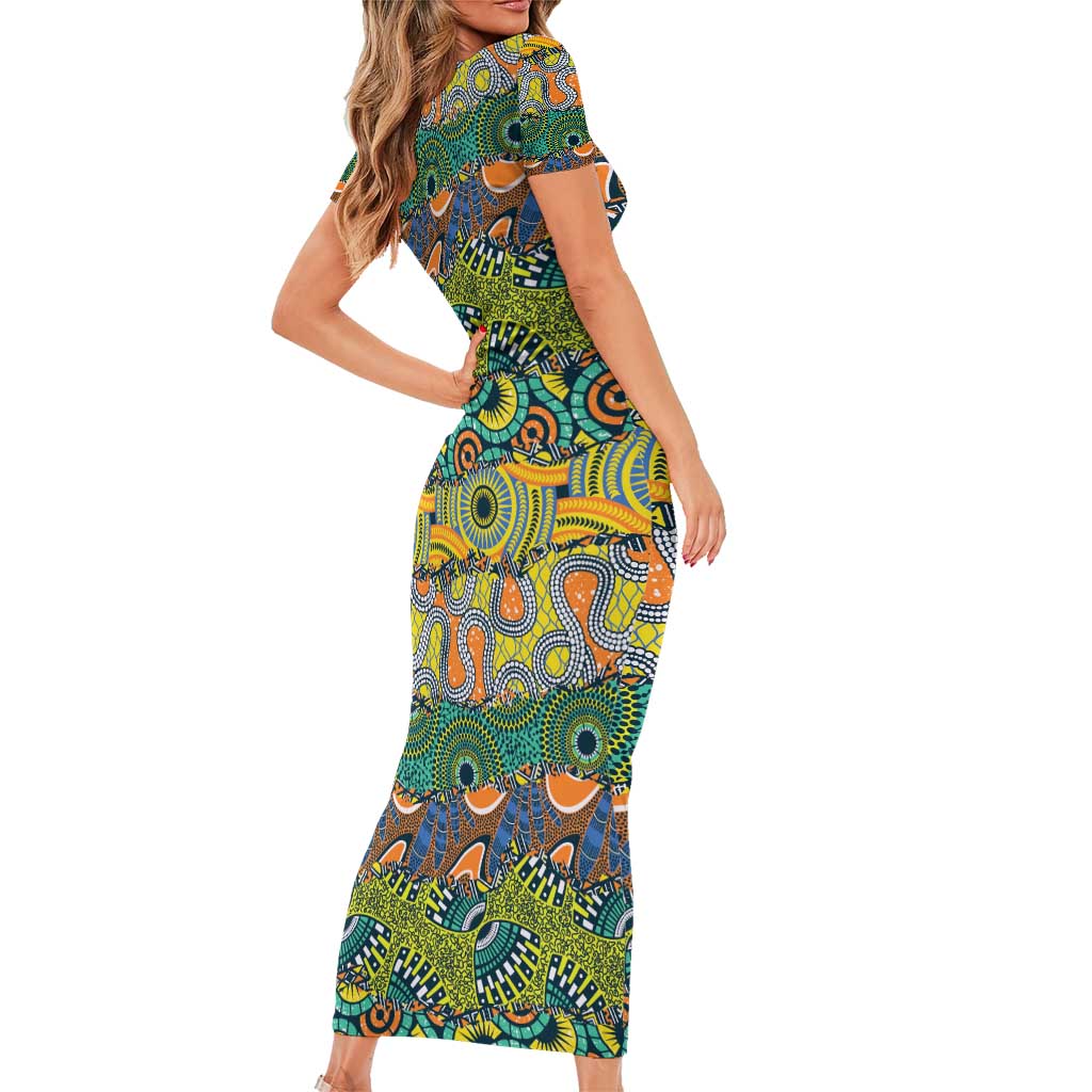 Africa Tribal Mixed Pattern Family Matching Short Sleeve Bodycon Dress and Hawaiian Shirt - Wonder Print Shop