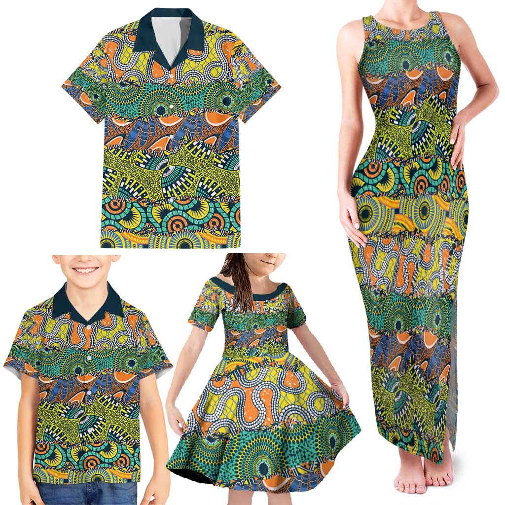 Africa Tribal Mixed Pattern Family Matching Tank Maxi Dress and Hawaiian Shirt - Wonder Print Shop