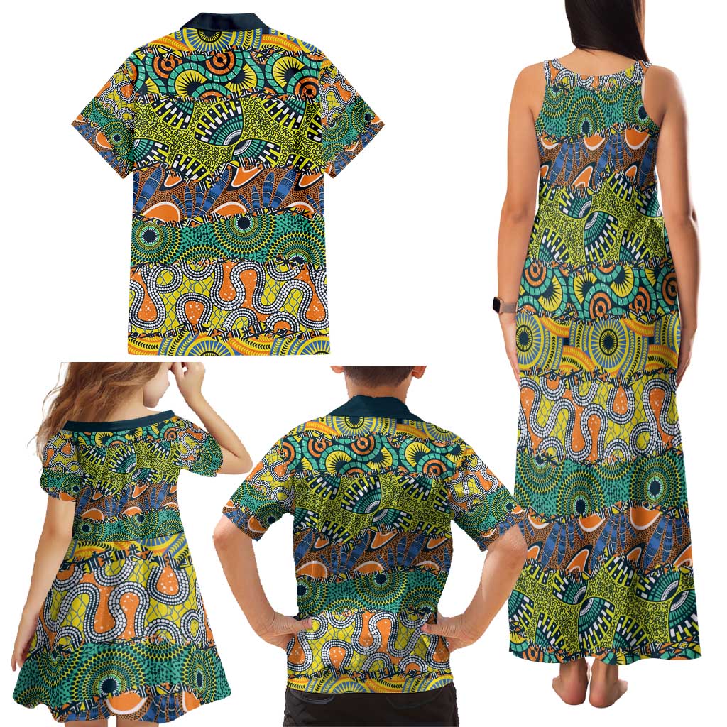 Africa Tribal Mixed Pattern Family Matching Tank Maxi Dress and Hawaiian Shirt - Wonder Print Shop