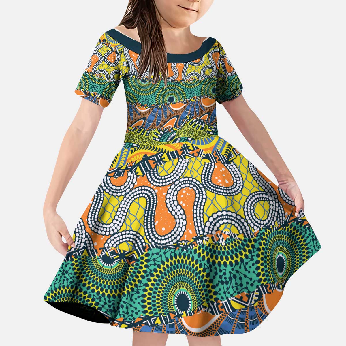 Africa Tribal Mixed Pattern Kid Short Sleeve Dress - Wonder Print Shop